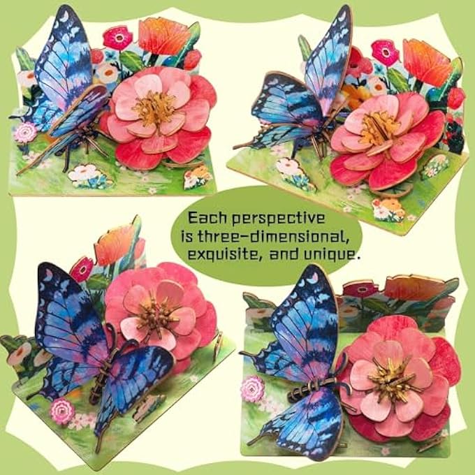 3D WOODEN PUZZLE FOR ADULTS, TEENS AND KIDS, DIY CREATIVE WOOD CRAFT KIT, BRAIN TEASER & EDUCATIONAL JIGSAW PUZZLE, BEAUTIFUL BUTTERFLY DESKTOP ORNAMENT, GREAT GIFT FOR HOLIDAYS, FAMILY FUN - Image 2